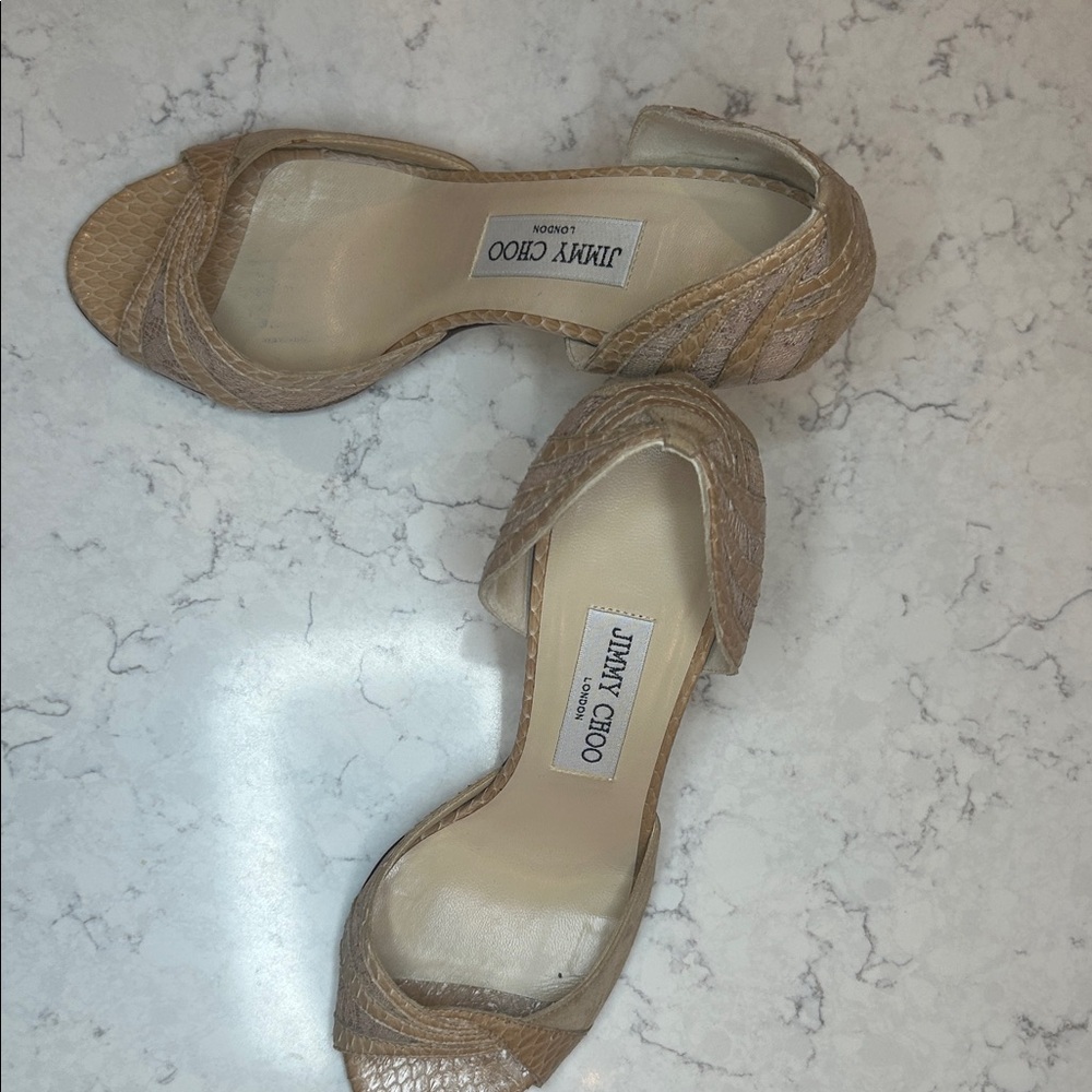 Jimmy Choo Nude Snakeskin Heels - Picture 2 of 8